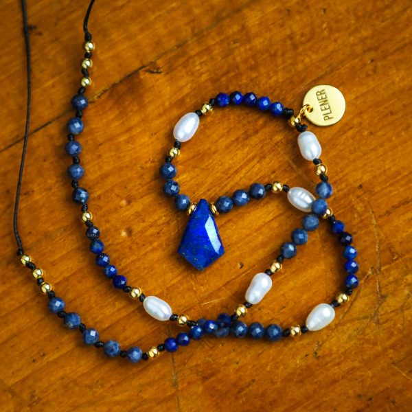 Naszyjnik Lapis Lazuli Szafir i Perły