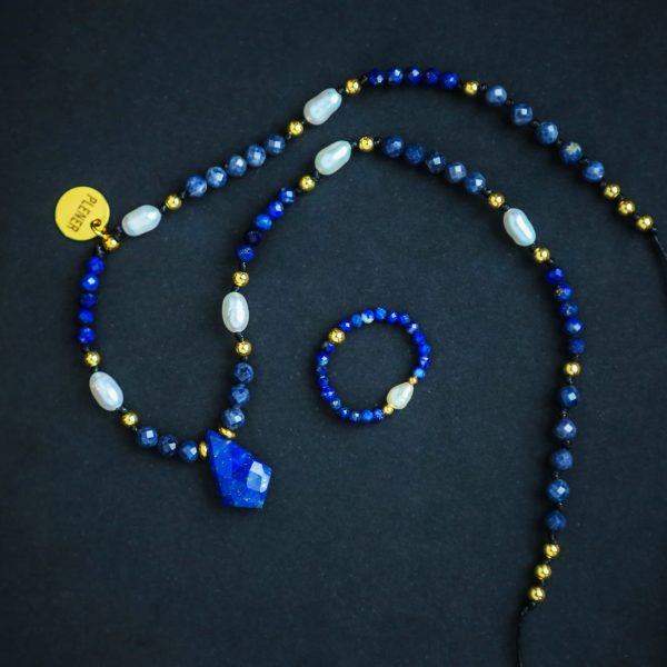 Zestaw Naszyjnik + Pierścionek Lapis Lazuli i Perły