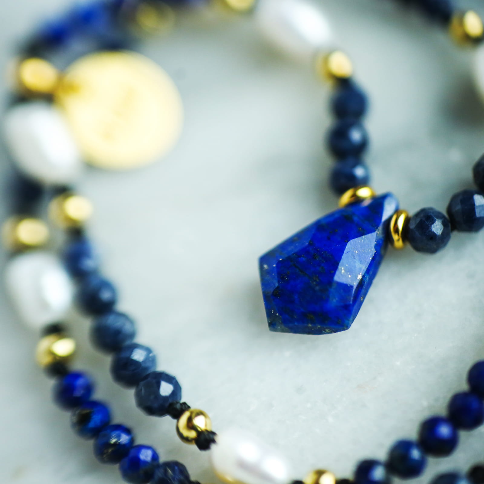 Naszyjnik Lapis Lazuli Szafir i Perły — zdjęcie 4