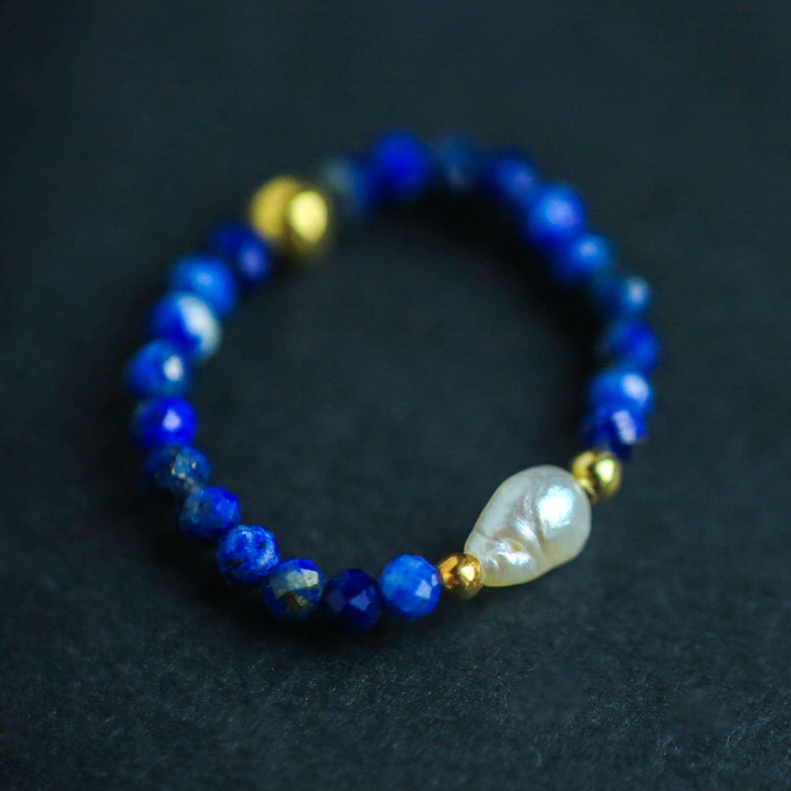 Pierścionek Lapis Lazuli i Perła